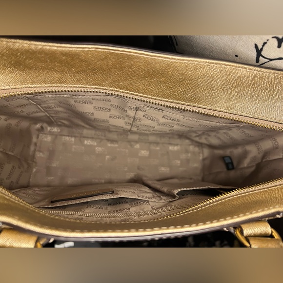 MICHAEL KORS Gold Saffiano Metal Studded Sandrine Large Tote Crossbody - Picture 7 of 10